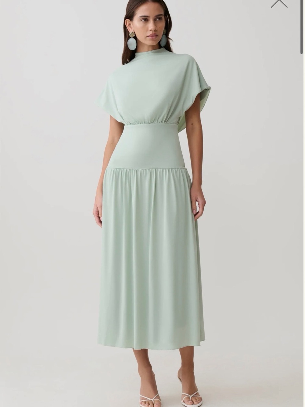 Meshki Ailla Mint High Neck Cowl Midi Dress